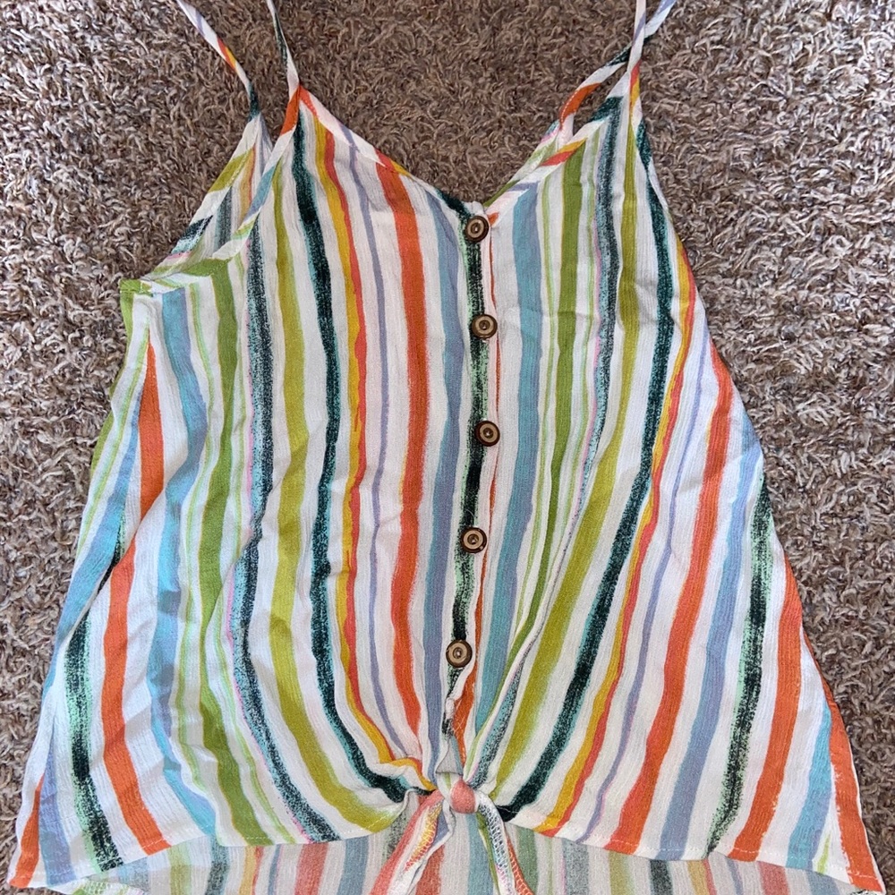 Striped summer button up tank top.